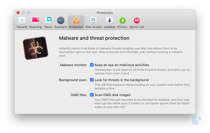 CleanMyMac X также имеет защиту в реальном времени для сканирования вашей системы в фоновом режиме